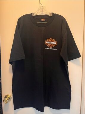Harley-Davidson Black Tee with Orange Shield Logo - Phuket Thailand